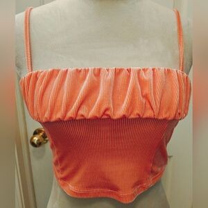 NWOT Urban Outfitters Orange Corduroy Velvet Ruffle Corset Crop Top.